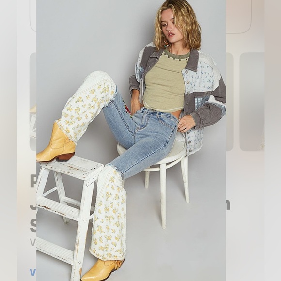 POL Rose Embroider and Floral Gauze Hem Jeans - Picture 9 of 10